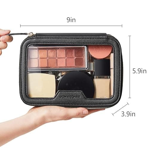 ROWNYEON Clear Makeup Case Toiletry Bag Multipurpose Travel Makeup Train Case Portable Cosmetic Organizer Transparent Storage Bag - Black thumbnail 3
