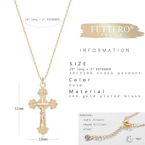 Fettero Cross Necklace Faith Pendant 14K Plated Dainty Chain Minimalist Simple Tiny God Lords Prayer Religious Jewelry thumbnail 6