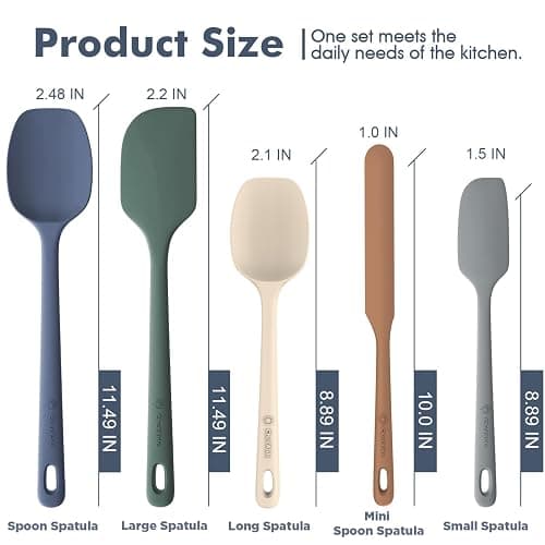 ChefAide 5 Pieces Silicone Spatula Set, Food Grade Rubber Spatula, Upgrade Strong Handle with Ergonomic Grip, Heat Resistant Up to 600°F for Nonstick Cookware, Cooking thumbnail 2