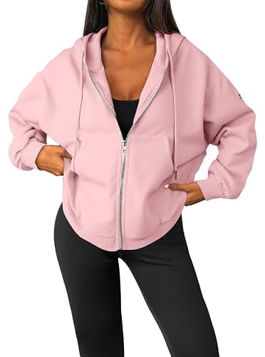 LilyCoco Womens Oversized Sweatshirt Zip Up Hoodie Long Sleeve Shirt with Pockets - Image 1