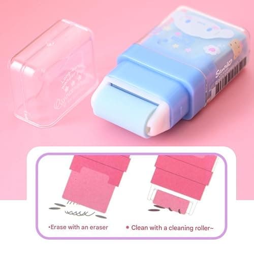 4 Pack Kawaii Cartoon Creative Roller Erasers - Roller Eraser with Roller Cleaner, Clean Up Eraser with Cover and Roller, Dual-Sided for Error Correction & Debris Collection thumbnail 2