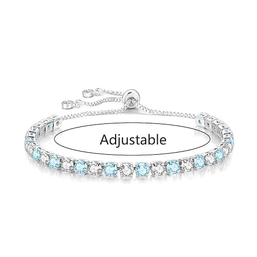 Mieoyue S925 Silver Bracelet for Women Adjustable Slider Crystal Tennis Bracelet Birthstone Jewellery Birthday Gifts thumbnail 2