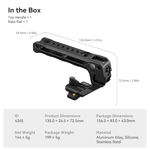 SmallRig Lightweight NATO Top Handle for DSLR Camera Cage - 4345 | Universal Top Handle for Camera Cages, Lightweight Aluminum, 5 Cold Shoe Ports for Monitors, Mics & LED Lights thumbnail 6