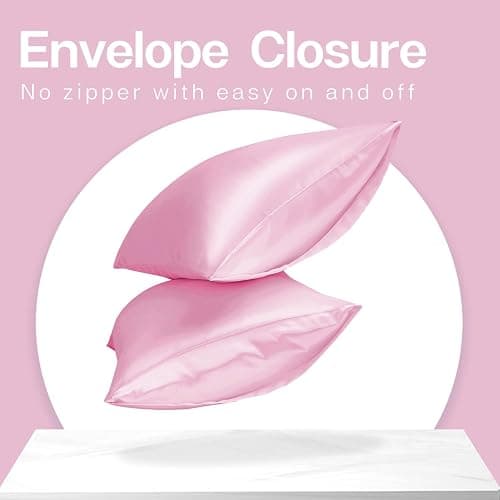 MR&HM Satin Pillowcase for Hair and Skin, Silk Satin Pillowcase 2 Pack, Standard Size Pillow Cases Set of 2, Silky Pillow Cover with Envelope Closure (20x26, Pink) thumbnail 3