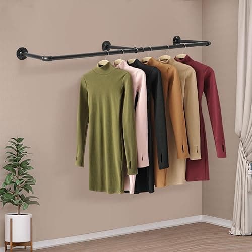 Youyijia Kleiderständer für die Wand 140cm Rohr Kleidergestell Industrieller Stil Wandhänger Abnehmbare Metallkleiderstangen Garderobenstange Schlafzimmer für Flure Wohnzimmer Schlafzimmer Schwarz thumbnail 2