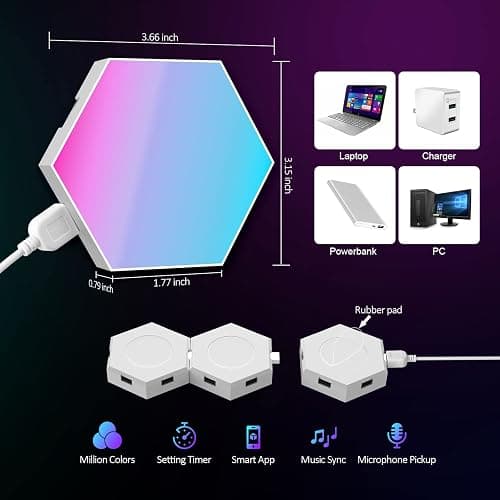 JIMIMORO Hexagon LED Light Panels 8 Pack – RGB Wall Decor Lights with Music Sync, App & Remote – Modular Home & Christmas Decor for Bedroom, Living Room, and Room Decor thumbnail 7