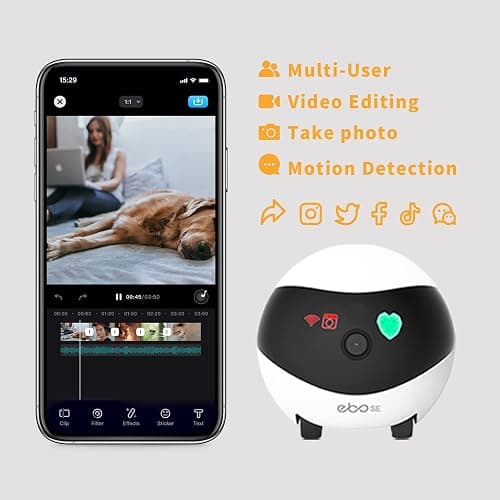 Enabot EBO SE FamilyBot Home Camera Robot: 1080P Movable Pet Camera Indoor, Battery-Operated, Auto-Recharge, Night Vision, 2-Way Talk, Local Storage, APP Control thumbnail 6