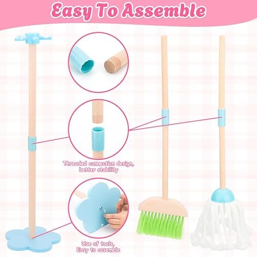 Kids Cleaning Set, Wooden Toddler Broom Set for Housekeeping, 7 Pieces Montessori Cleaning Toys with Kids Broom and Mop Set, Housework Pretend Play Toy Gift for Boys Girls Ages 3+ thumbnail 5