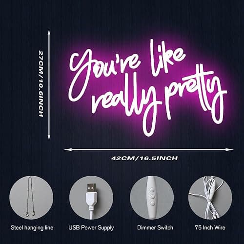 DAKABUKA You Are Like Really Pretty Neon Sign Pink Room Decor LED Neon Signs Wall Decor For Bedroom Bachelorette Party Teen Girls Room With Dimmable Switch USB Power(16.9 * 10.6inches) thumbnail 3