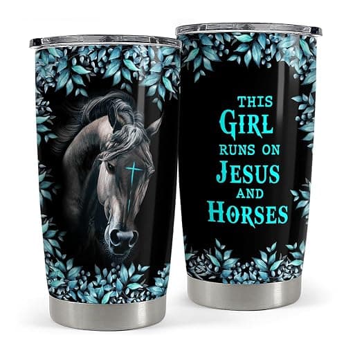 Horse Tumbler 20oz Stainless Steel Insulated Coffee Travel Mug Cup Christian Gifts for Horse Lover Girls Women Gift for Birthday Christmas - Image 1