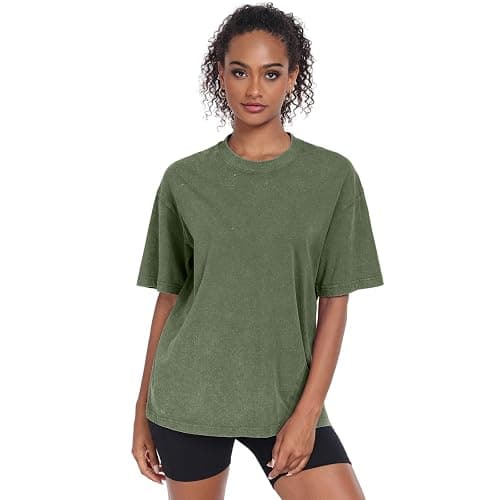 Womens Vintage Oversized T Shirts Acid Washed Baggy Cotton Tee Workout Gym Shirts Boyfriend Short Sleeve Tops thumbnail 3