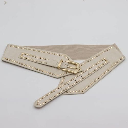 ZYALTFDC Women Wide Elastic Belts Chunky Stretchy Thick Belts for Women Dress Retro Cinch Girdle Vintage Waistband - Beige - Suit for waist size 28"-35.5" thumbnail 3