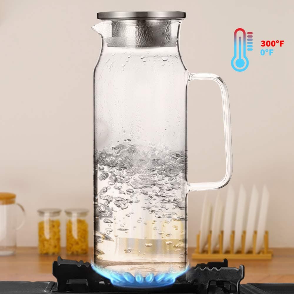 BOTTLE BOTTLE Jarra de vidro com tampa e alça de 1500 ml para chá gelado e suco caseiro, garrafa de vidro borossilicato resistente ao calor para água quente/fria thumbnail 3