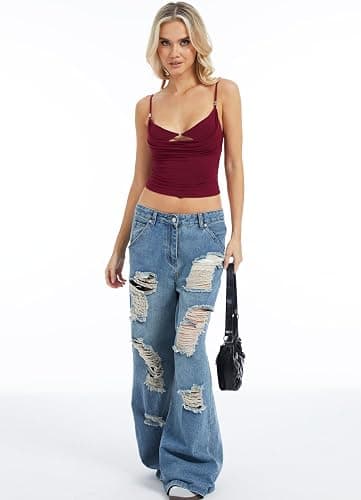 Navneet Women Layered Bra Draped Cowl Neck Tank Top Spaghetti Strap Cut Out Ruched Going Out Crop Cami Top thumbnail 4