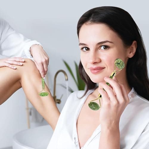 Sbnnfikeb 5Pcs Jade Roller & Gua Sha Facial Tool Set, Natural XiuYan Stone Face Roller and Gua Sha Board Kit, Portable Manual Skincare Massage Tools for Full Body Relax, Self-Care Gift for Women thumbnail 4