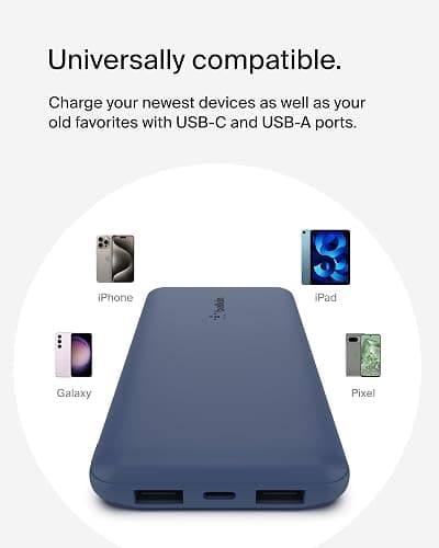 Belkin Portable Charger, USB C Power Bank 10000 mAh w/ 2xUSB-A Ports, 15W w/ Type-C to Type-A Cable - iPhone 17, Air, Pro, Pro Max, Samsung Galaxy S25, Nintendo Switch 2, Google Pixel 10, etc. - Blue thumbnail 7