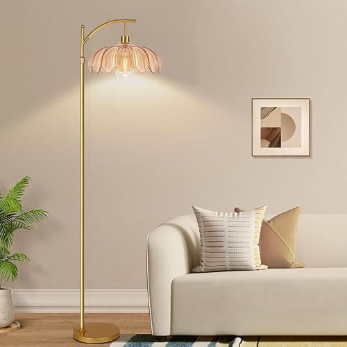 ILLMTW Gold Floor Lamp for Living Room,Bedroom,Mid Century Modern Standing Lamp with Remote,Dimmable Brass Tall Lamp Amber Glass Lamp Vintage Retro Arc Floor Lamps Flower Floor Light Boho Bohemian - 8-Floor Lamp thumbnail 7