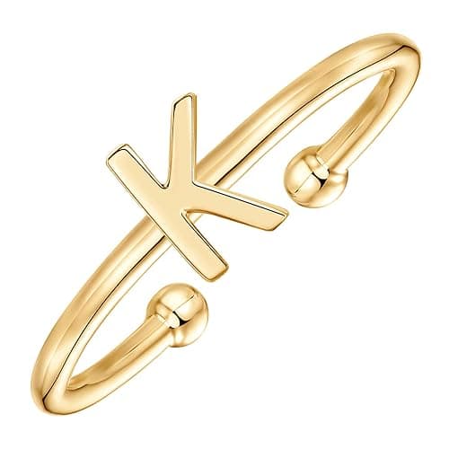 PAVOI 14K Gold Plated Initial Adjustable Ring | Womens Initial Ring | Fasion Ring Women - Image 1