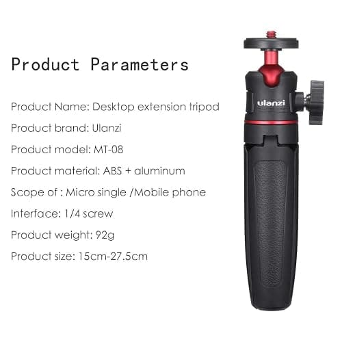 MT-08 Black Mini Tripod for Camera, 1/4" Screw Universal Tripod Compatible with DJI OSMO Pocket 3/Insta 360 x 5/OSMO 360/Sony/Canon/Nikon Fuji, Extendable Handheld Vlogging Video Filming Table Stand thumbnail 5