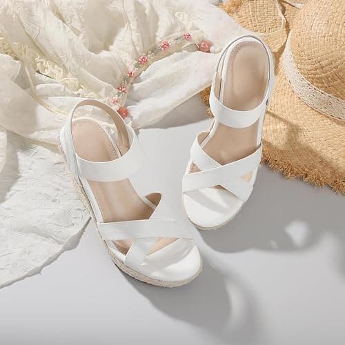 mikarka Wedges Heels for Women - Open Toe Espadrilles Platform Sandals | Elastic Strappy Sandals for Women, Slip-On Easy to Walk, Comfy Cushion Insole, Daily Wear for Dressy, Beach & Island Vacation thumbnail 5