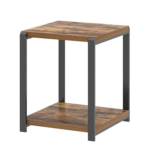 EXCEFUR End Table with Storage Shelf, Modern Side Table for Living Room, Wood and Metal Bedside Table Nightstand, Rustic Brown thumbnail 9