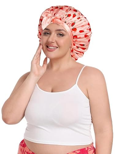 Vettres Double Layer Satin Bonnet with Detachable Eye Mask Night Cap for Curly Natural Hair Reduces Frizz Locks in Moisture thumbnail 3