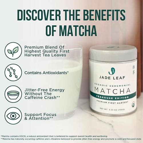 Jade Leaf Matcha Organic Premium Ceremonial Grade Matcha Green Tea Powder - Japanese - Culinary, Ingredient, Ceremonial Barista Teahouse, Latte, Collagen, 1.06 Ounce (Pack of 1), Ceremonial Barista thumbnail 3