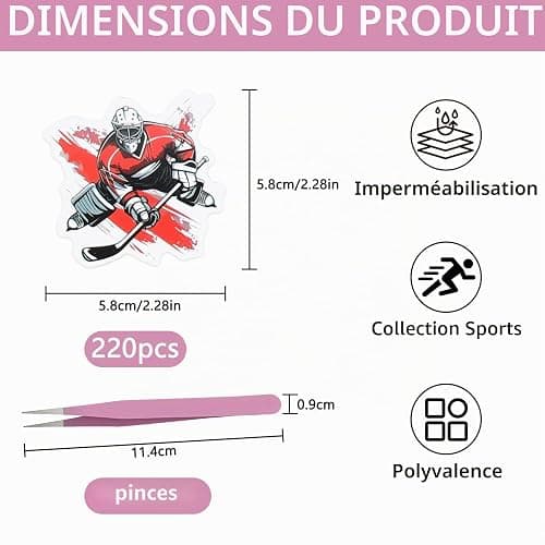XRVRILE Lot de 220 autocollants de hockey et pince à épiler, autocollants de hockey sur glace, autocollants esthétiques, vinyles, imperméables, graffiti, pour skateboard, voiture, ordinateur portable thumbnail 3