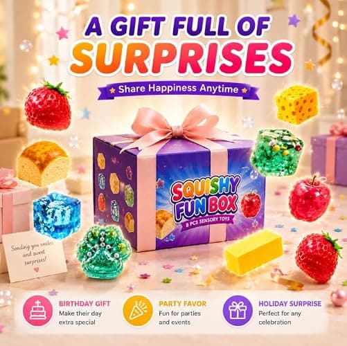 8-Piece Squishy Fun Box Mystery Set, Blind Box Malt Sugar Creative Slow Return Squishies Relief Hand Relax Desk Decor Party Favor Gifts for Adult (Style 1) thumbnail 6