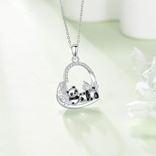 DAYLINLOVE Panda Gifts 925 Sterling Silver Panda And Bamboo Heart Pendant Necklace Animal Jewelry Gifts for Women thumbnail 2