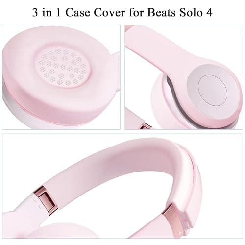 【3 in 1】 Solo 4 Silicone Case Cover Set,Anti-Scratch Ear Pad/Shell/Headband Cover for Beats Solo 4 Headphone,Soft Silicone Protector Accessorie(Pink) thumbnail 4