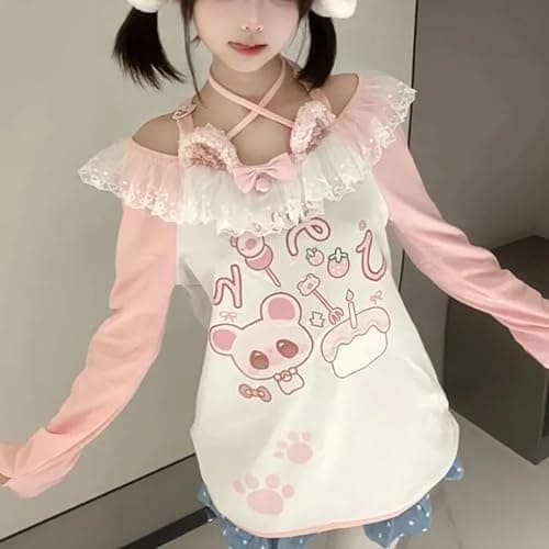 Y2K Cutecore Kawaii Sweet Shirt Women Long Sleeve Oversize Japan Cartoon Print Cute Teen Tshirt Top Clothes thumbnail 3