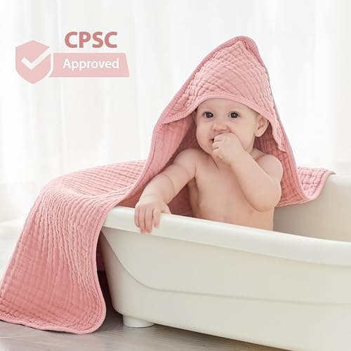Unnivoll Hooded Baby Towels for Newborn - 2 Pack, 100% Muslin Cotton, Baby Bath Towels with Hood, Soft and Absorbent for Girls Infant, Toddler and Kids, Large 32x32 Inches, Newborn Essential thumbnail 2