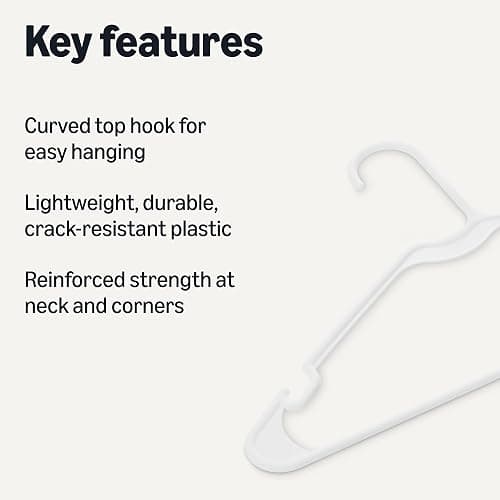 Amazon Basics Plastic Clothes Hangers, Adult Size, White, Pack of 50 thumbnail 3