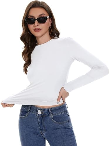 Womens Long Sleeve Shirts Basic Tees Y2k Slim Fit T Shirt Crew Neck Trendy Crop Top Casual Trendy 2026 thumbnail 5