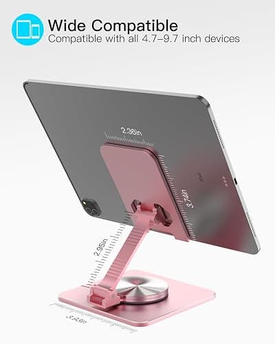 SOJUNER Cell Phone & Tablet Stand for Desk, Aluminum Adjustable Holder for iPhone, iPad & Smartphones || Foldable Mount with 360° Swivel, Stable Base & Portable Design for 4–9.7in Devices, Pink thumbnail 2