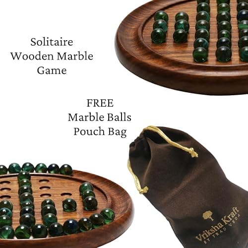 Wooden Solitaire Board Game – 10-Inch Marble Strategy Board with 33 Balls – Classic Solo Game for Adults & Family thumbnail 4