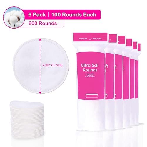 600 PCS Cotton Rounds – 100 Count (Pack of 6) - Soft, Absorbent, Face Pads for Makeup Removal, Skincare, Skin Care and Facial Cleansing - Lint Free thumbnail 2