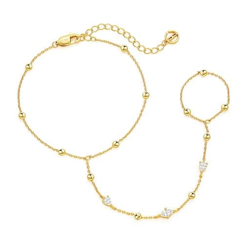 Cicy Bell Hand Chain 18k Gold Plated Bracelet for Women Trendy Teardrop Cubic Zirconia Adjustable Finger Ring Slave Dainty Bracelets Jewelry Gifts - Image 1