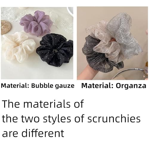 6 Packs Soft Oversized Chiffon Scrunchies Jumbo Giant Large Organza Scrunchies Chiffon big Scrunchy Elastic Hair Ties for Women and Girls thumbnail 3