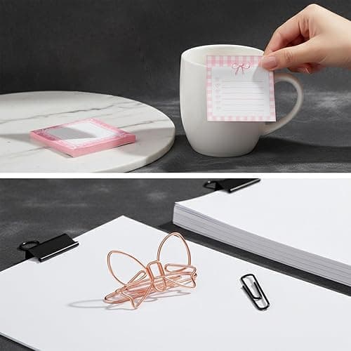 Eikovia 24Pcs Pink Sticky Notes with 20 Bow-Shaped Paperclips for Office Home Decor Party Supplies thumbnail 5