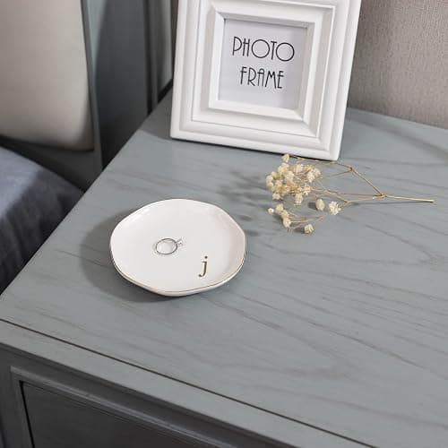 HOME SMILE Initials Ring Dish Jewery Tray with Personalized J-Monogrammed Engagement Wedding Gifts for Friends,Sister,Birthday Christmas Gifts for Women,Ceramic White thumbnail 4