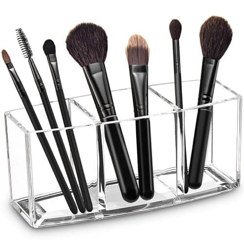 Watpot Acrylic Makeup Brush Organizer Holder Clear Cosmetic Brushes Storage with 3 Slots - Image 1