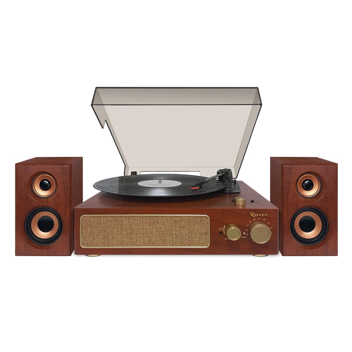 Raveo Vitrola Studio Plus com Toca-discos, Rádio FM, USB, Saída de fone de ouvido, Bluetooth e Caixas acústicas., Cor: MARROM - Image 1