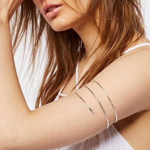 RIOSO 6 Pieces Arm Cuff Upper Arm Band Cuff Bracelet Bangle for Women Adjustable Armband Set thumbnail 3