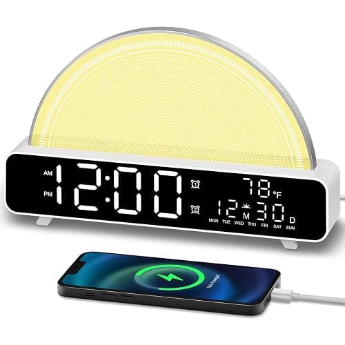 HAODINGMAI Sunrise Alarm Clock Wake Up Light with Sunrise Simulation White Noise Machine Touch Control Bedside Lamps Colors Atmosphere Lamp 30/60/90 Sleep Timer 13 Nature Sounds - Image 1
