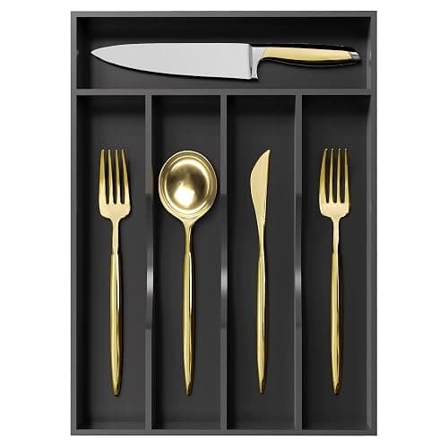 Greenual Black Silverware Organizer 10 In Utensil Organizer Silverware Tray for Drawer Cutlery Flatware Organizer for Kitchen Bamboo Wood - Image 1
