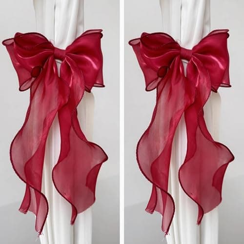 2 Pack French Silky Bow Curtain Tiebacks, Elegant Lace Ribbon for Curtains Decorative Rope Accessories Home Décor (Pink,2) thumbnail 6