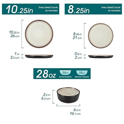 vancasso Plates and Bowls Sets, 24 Pieces Stoneware Dinnerware Sets for 8, Kitchen Dish Set Mircowave and Dishwasher Safe Ceramic Dishware, Light Cream, Series AMBER thumbnail 3