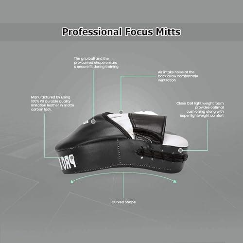 Sparta Focus Pads - Boxing Mitts or Curved Hook and Jab Target Hand Pads - Ideal for MMA, Kickboxing, Martial Arts, Muay Thai, Karate - Ambidextrous, Black thumbnail 2